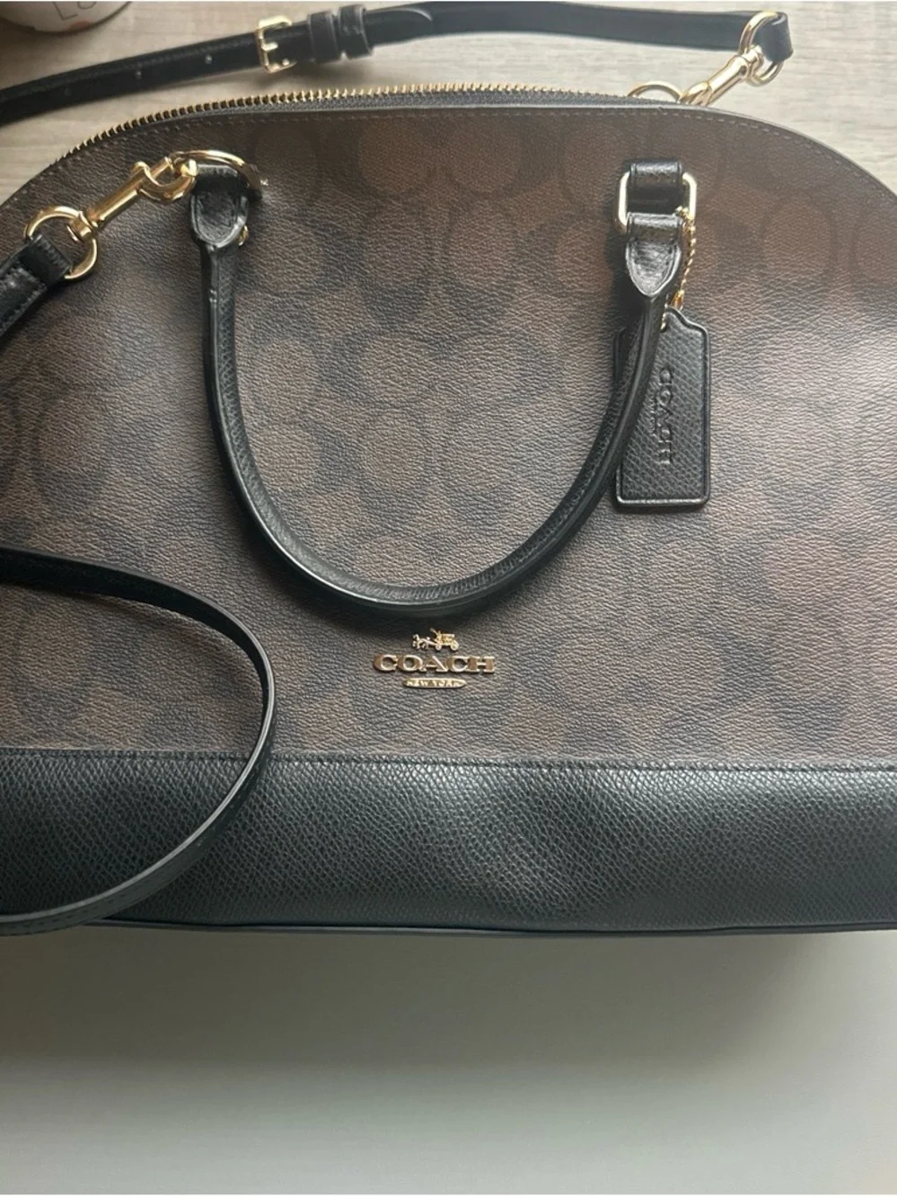 Coach Brown Signature Dome Satchel with Black Trim